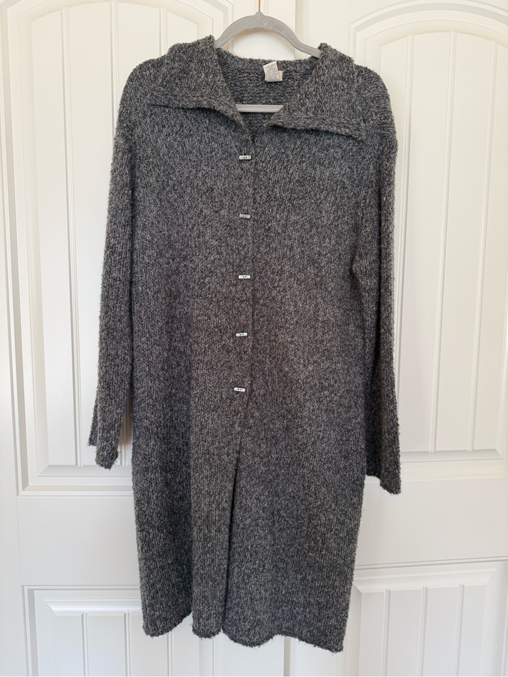 J.Jill Gray Long Wool Blend Button-Front Collared Cardigan Sweater